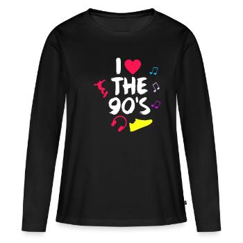 J'aime 90 années 90 Vintage Vintage - T-shirt manches longues Premium bio Femme - noir - Devant - Julia (174cm)