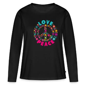 Chemise Hippi Love Peace Motif Hippie Flower Power - T-shirt manches longues Premium bio Femme - noir - Devant - Julia (174cm)