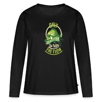 SEULEMENT LES POISSONS MORTS AVEC LE FLUX - T-shirt manches longues Premium bio Femme - noir - Devant - Julia (174cm)