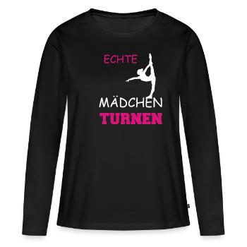 ECHTE MAeDCHEN TURNEN - Frauen Premium Bio Langarmshirt - Schwarz - Vorne - Julia (174cm)