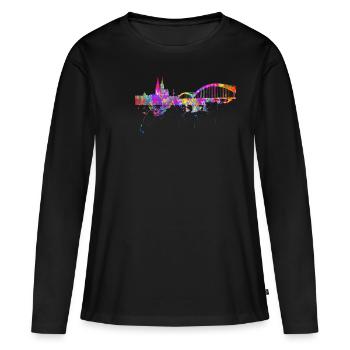 Köln Skyline Kölner Dom Deutzer Brücke Fan Bunt Kö - Frauen Premium Bio Langarmshirt - Schwarz - Vorne - Julia (174cm)