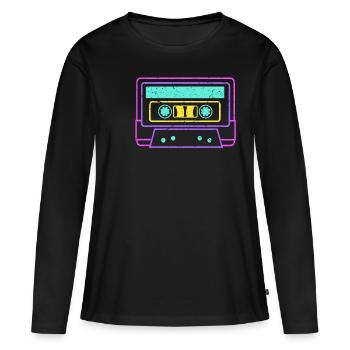 Retro Tape Vintage Kassette - Frauen Premium Bio Langarmshirt - Schwarz - Vorne - Julia (174cm)