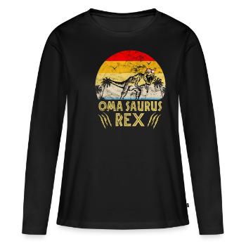 Vintage Omasaurus Oma Coole Retro Oma Dinosaurier - Frauen Premium Bio Langarmshirt - Schwarz - Vorne - Julia (174cm)
