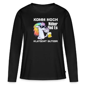 Einhorn Glitzer Klatscht Mädchen Geschenk - Frauen Premium Bio Langarmshirt - Schwarz - Vorne - Julia (174cm)