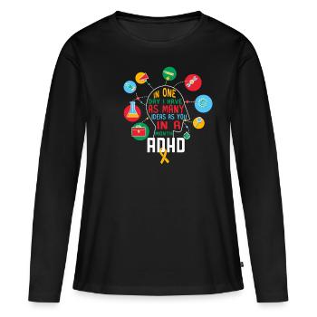 Cadeau TDAH déficit d'attention TDAH - T-shirt manches longues Premium bio Femme - noir - Devant - Julia (174cm)