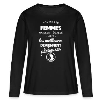 Pêche - Les meilleures deviennent pêcheuses - T-shirt manches longues Premium bio Femme - noir - Devant - Julia (174cm)