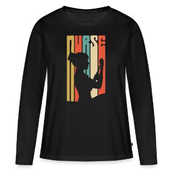 Rétro - Vintage - Infirmière - Seringue -70s - T-shirt manches longues Premium bio Femme - noir - Devant - Julia (174cm)