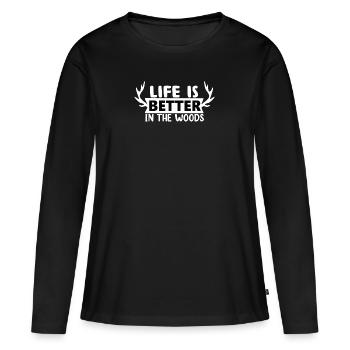 Life is Better in The Woods - T-shirt manches longues Premium bio Femme - noir - Devant - Julia (174cm)