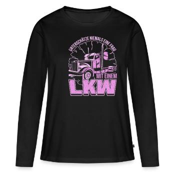 Trucker Frauen - LKW-Fahrerin und Truckerin Gesche - Frauen Premium Bio Langarmshirt - Schwarz - Vorne - Julia (174cm)