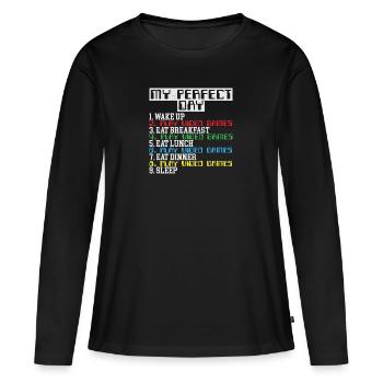 jeu vidéo jour manger dormir jeu jeu - T-shirt manches longues Premium bio Femme - noir - Devant - Julia (174cm)