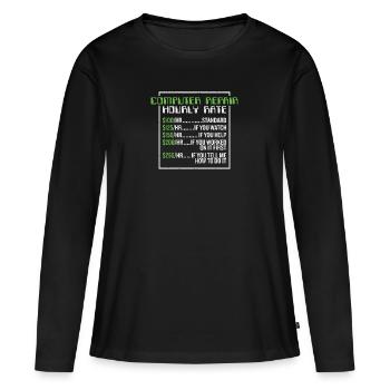 Ordinateur Réparation Spécialiste Informaticien Heures - T-shirt manches longues Premium bio Femme - noir - Devant - Julia (174cm)