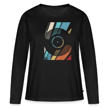 Schallplatte Retro Vintage - Frauen Premium Bio Langarmshirt - Schwarz - Vorne - Julia (174cm)