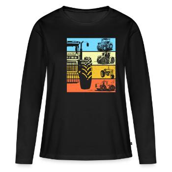 Traktor Retro Traktor Vintage Traktor Geschenk - Frauen Premium Bio Langarmshirt - Schwarz - Vorne - Julia (174cm)