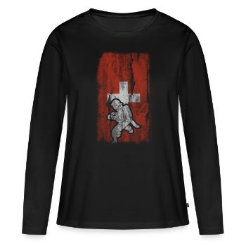 Drapeau suisse et ponts coupe-feu - - T-shirt manches longues Premium bio Femme - noir - Devant - Julia (174cm)