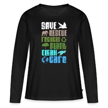 Planet Save Animals Recycle Plant Care Earth - T-shirt manches longues Premium bio Femme - noir - Devant - Julia (174cm)