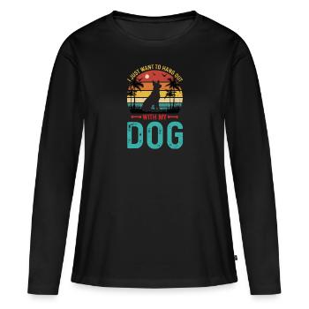 Poil de chien Race de chien Cadeau de propriétaire de chien - T-shirt manches longues Premium bio Femme - noir - Devant - Julia (174cm)