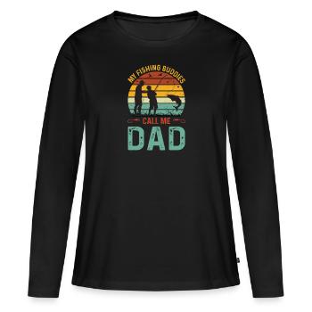 Pêche Père Fils Rétro Vintage Cadeau Fête des Pères - T-shirt manches longues Premium bio Femme - noir - Devant - Julia (174cm)