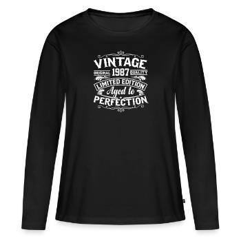 1987 Anniversaire Naissance Année de naissance 87 Année de naissance - T-shirt manches longues Premium bio Femme - noir - Devant - Julia (174cm)