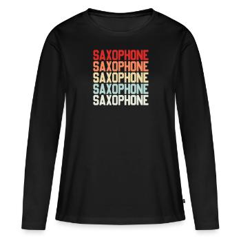 Saxophone Saxophone Saxophone Saxophone Musique Saxophone Joueur - T-shirt manches longues Premium bio Femme - noir - Devant - Julia (174cm)