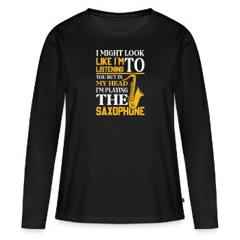 Saxophone Saxophone Saxophone Saxophone Musique Saxophone Joueur - T-shirt manches longues Premium bio Femme - noir - Devant - Julia (174cm)