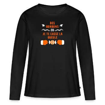 Des BONBONS ou Je te casse la GUEULE, Halloween dr - T-shirt manches longues Premium bio Femme - noir - Devant - Julia (174cm)