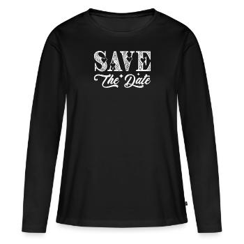 Réservez la date - T-shirt manches longues Premium bio Femme - noir - Devant - Julia (174cm)
