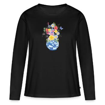 Vrilles de fleurs Vase Bouquet Bouquet Fleurs - T-shirt manches longues Premium bio Femme - noir - Devant - Julia (174cm)