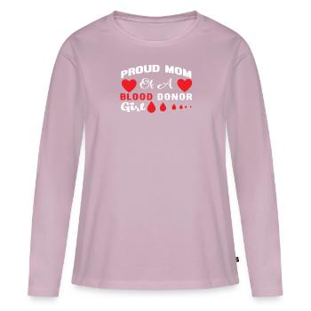 Don de sang Don de sang Donneur de sang Maman fille - T-shirt manches longues Premium bio Femme - rose poudré - Devant - Julia (174cm)