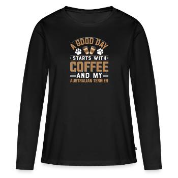 Australian Terrier Coffee buvant de la caféine - T-shirt manches longues Premium bio Femme - noir - Devant - Julia (174cm)