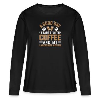 Lancashire Heeler Dog Breed Café Patte à boire - T-shirt manches longues Premium bio Femme - noir - Devant - Julia (174cm)