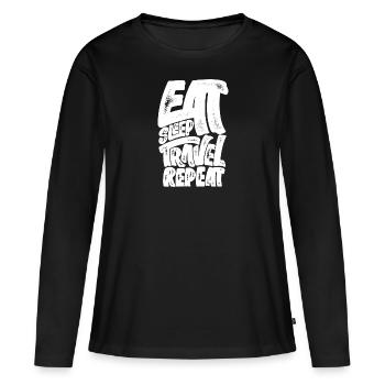 Boussole avec carte du monde, points cardinaux de la terre - T-shirt manches longues Premium bio Femme - noir - Devant - Julia (174cm)