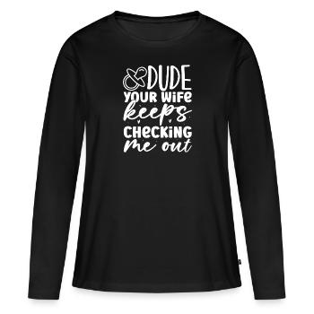 Newborn Boy Baby Pregnancy Gift - Women's Premium Organic Long Sleeve Shirt - black - Front - Julia (174cm)