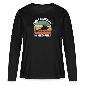 Hélicoptère Pilote d’hélicoptère Hélicoptère Héli - T-shirt manches longues Premium bio Femme - noir - Devant - Julia (174cm)