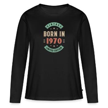 1970 - Baujahr 1970 - Jahrgang 1970 - Frauen Premium Bio Langarmshirt - Schwarz - Vorne - Julia (174cm)
