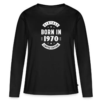 1970 - Baujahr 1970 - Jahrgang 1970 - Frauen Premium Bio Langarmshirt - Schwarz - Vorne - Julia (174cm)