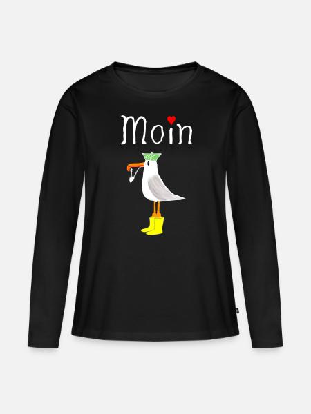 Moin Möwe Seemann - Frauen Premium Bio Langarmshirt - Schwarz