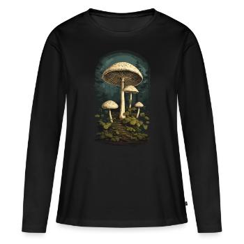 Feen Pilze Eingang zur Wichtelwelt Vintage Natur - Frauen Premium Bio Langarmshirt - Schwarz - Vorne - Julia (174cm)