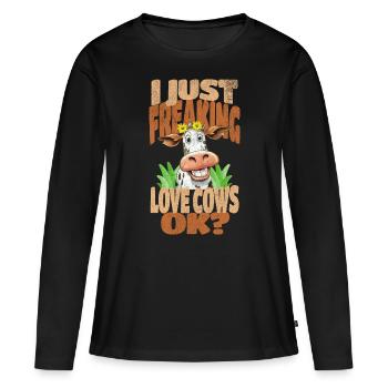 Vache Vaches - T-shirt manches longues Premium bio Femme - noir - Devant - Julia (174cm)