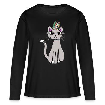 Chamane Chat Chaton Chaman Chat Enfants - T-shirt manches longues Premium bio Femme - noir - Devant - Julia (174cm)