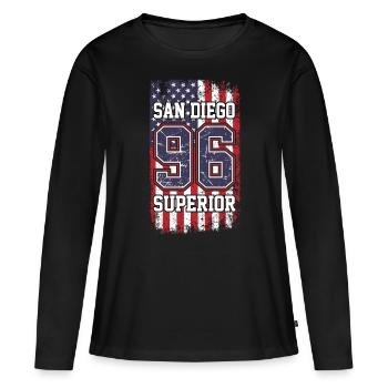 San Diego - T-shirt manches longues Premium bio Femme - noir - Devant - Julia (174cm)