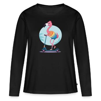 Flamant rose sur un scooter électrique - T-shirt manches longues Premium bio Femme - noir - Devant - Julia (174cm)
