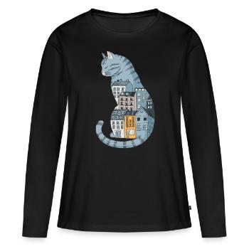 Katze Dunkle Gassen Stadt Nacht für - Frauen Premium Bio Langarmshirt - Schwarz - Vorne - Julia (174cm)