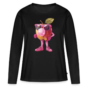 Apfel - Frauen Premium Bio Langarmshirt - Schwarz - Vorne - Julia (174cm)