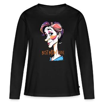 Caricature of a woman - Best Mom ever 3 - Frauen Premium Bio Langarmshirt - Schwarz - Vorne - Julia (174cm)