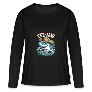 Yee mâchoire drôle cow-boy requin - T-shirt manches longues Premium bio Femme - noir - Devant - Julia (174cm)