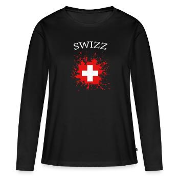 Schweiz, schweizer Flagge - Frauen Premium Bio Langarmshirt - Schwarz - Vorne - Julia (174cm)
