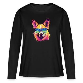 Corgi dog wearing sun glasses - Women's Premium Organic Long Sleeve Shirt - black - Front - Julia (174cm)