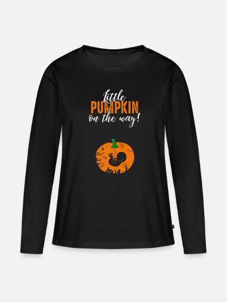 Little Pumpkin Schwangerschaft Halloween Kostüm - Frauen Premium Bio Langarmshirt - Schwarz
