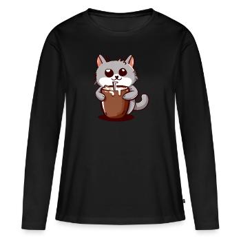 Chat de cacao - T-shirt manches longues Premium bio Femme - noir - Devant - Julia (174cm)