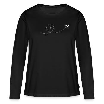 Flugzeug Weltreisen Herz Freiheit Geschenkidee - Frauen Premium Bio Langarmshirt - Schwarz - Vorne - Julia (174cm)